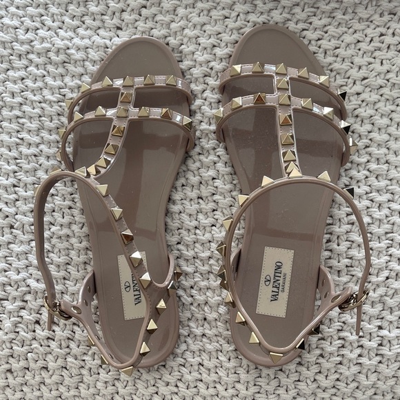Valentino Shoes - Valentino Women's Studded Sandals - Taupe lighted used